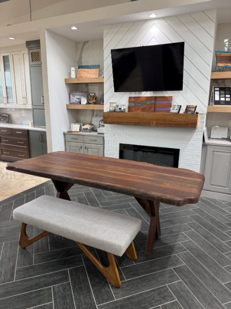 CCKB Showroom, wood table and mantel 3